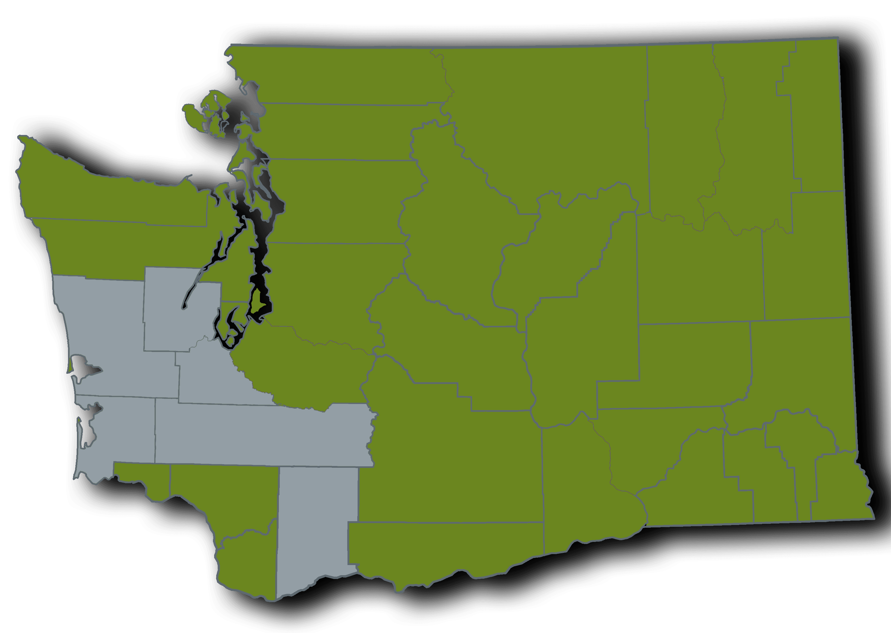 Washington map with counties served in green